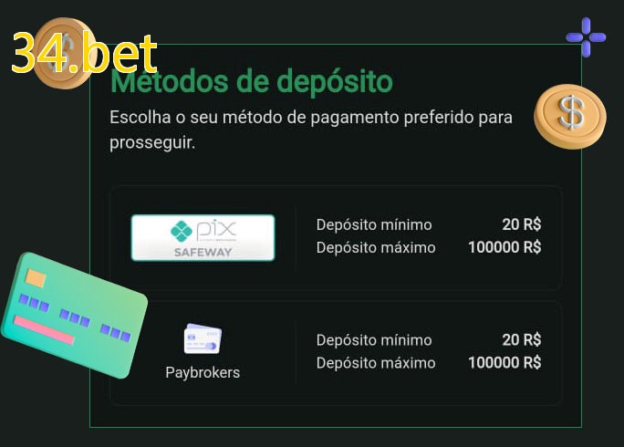 O cassino 34.betbet oferece uma grande variedade de métodos de pagamento